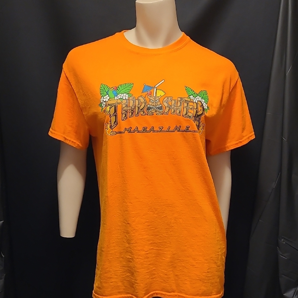 Y2k 2000s THRASHER Skateboard Magazine Hawaii Skate Tiki Orange Tee T-Shirt M